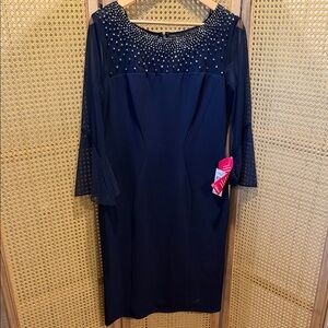 Alex Evenings Midnight Blue Dress with Embellished Neckline